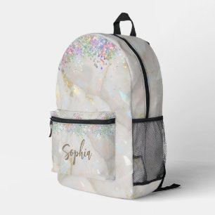 Moderne Holografische Glitter Opal Edelsteen Marme Bedrukte Rugzak