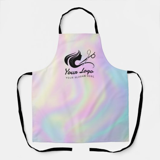 Moderne Holografische Kapsalon Logo Schort (Voorkant)