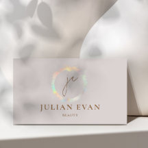 Moderne holografische monogram beige visitekaart