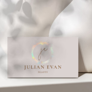 Moderne holografische monogram beige visitekaart visitekaartje