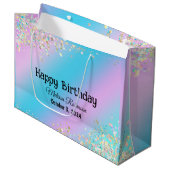 Moderne holografische pastelglitter groot cadeauzakje (Voorkant Gekanteld)