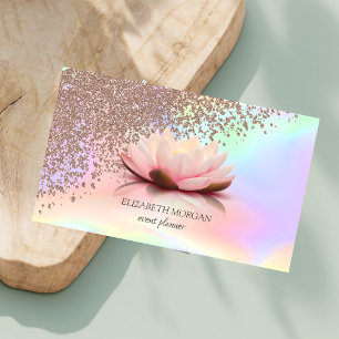 Moderne Holografische Roze Gouden Diamanten Lotus Visitekaartje