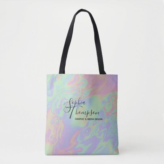 Moderne Holografische Script Rainbow Pastel Canvas Tote Bag (Voorkant)