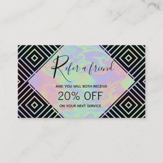 Moderne Holografische Symmetrische Patroonverwijzi Aanbevelingskaartje (Voorkant)