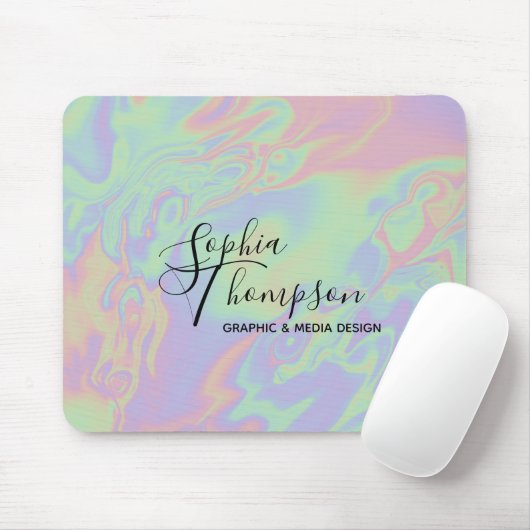 Moderne Holographic Script Rainbow Pastel Mousepad Muismat (Met muis)