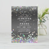 Moderne Holographic Sparkly Glitter Black Wedding Kaart (Staand voorkant)
