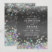 Moderne Holographic Sparkly Glitter Black Wedding Kaart (Voorkant / Achterkant)