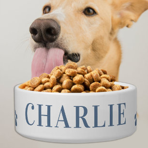 Moderne hond gepersonaliseerd stoffig blauw voedse voerbakje