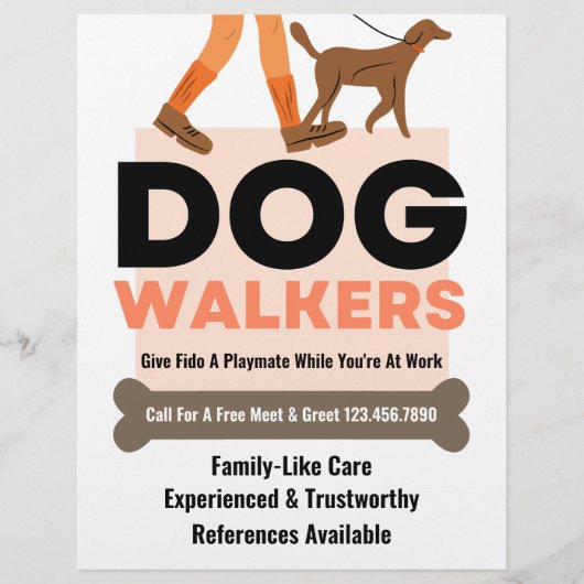 Moderne hond Walker Bone Pet Sitter Flyer (Voorkant)