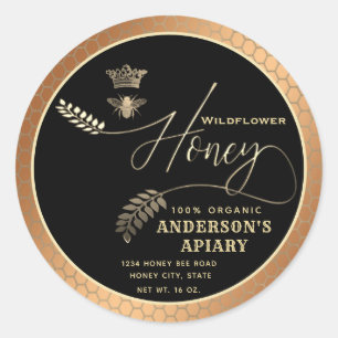 Moderne honingpot script koningin bij ronde sticker