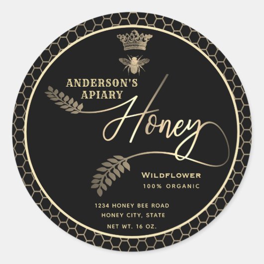 Moderne honingpot vertakking script koningin bij ronde sticker (Voorkant)
