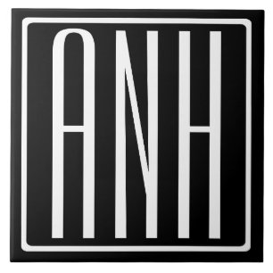 Moderne hoofdletters 3 Initiaal Monogram   Wit op  Tegeltje