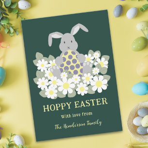 Moderne Hoppy Pasen Knuffel Konijn Bloemen Persoon Feestdagenkaart