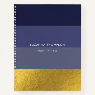 Moderne horizontale stripe Navy Blue & Gold Foil Notitieboek