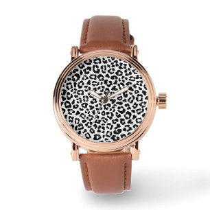 Moderne horloge met zwart-witte luipaardhuid achte