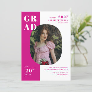 Moderne Hot Pink Bold Typografie Foto Afstuderen Kaart