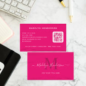Moderne Hot Pink Brush Strokes QR-code Visitekaartje