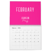 Moderne Hot Pink familienaam Kalender (Feb 2026)