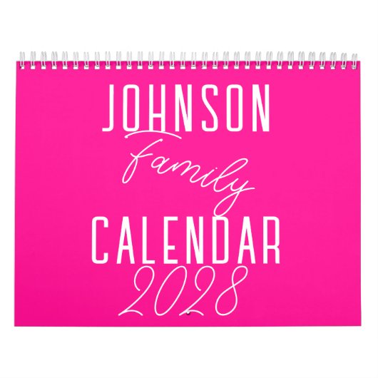 Moderne Hot Pink familienaam Kalender (Hoes)