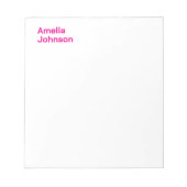 Moderne Hot Pink Naam Minimalist Professional Notitieblok (Voorkant)
