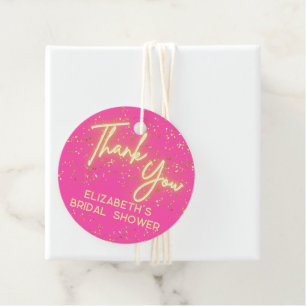 Moderne Hot Pink Neon Glow Glitter Dank u Script Bedankjes Labels