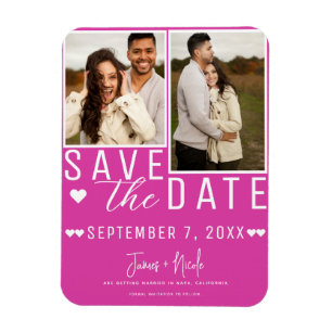 Moderne Hot Pink Save the Date 2 Foto Huwelijk Magneet