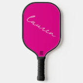 Moderne Hot Pink Script Naam Pickleball Paddle (Achterkant)