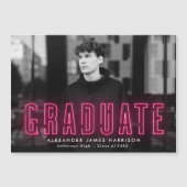Moderne Hot rose Neon photo Faire-part de graduati (Devant)
