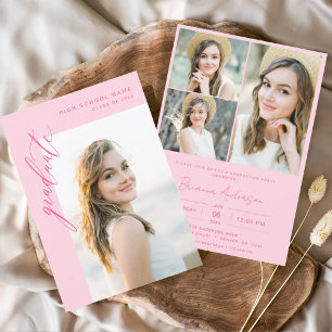 Moderne Hot Roze Foto Afstudeerfeest Kaart