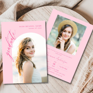 Moderne Hot Roze Foto Afstudeerfeest Kaart