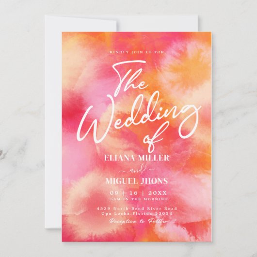 Moderne hotroze en Oranje waterverf bruiloft Kaart (Voorkant)