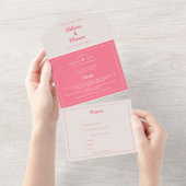 Moderne hotroze Fuchsia Retro Vibes Weddenschap All In One Uitnodiging (Afscheurbaar)