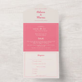 Moderne hotroze Fuchsia Retro Vibes Weddenschap All In One Uitnodiging (Binnen)