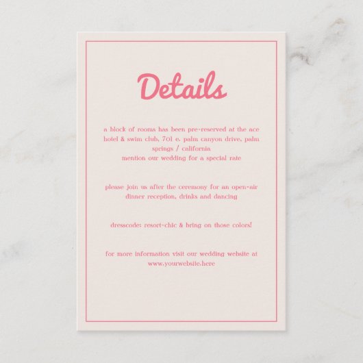 Moderne hotroze Fuchsia Retro Vibes Weddenschap Informatiekaartje (Voorkant)