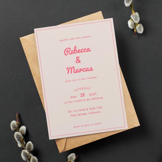 Moderne hotroze Fuchsia Retro Vibes Weddenschap Kaart