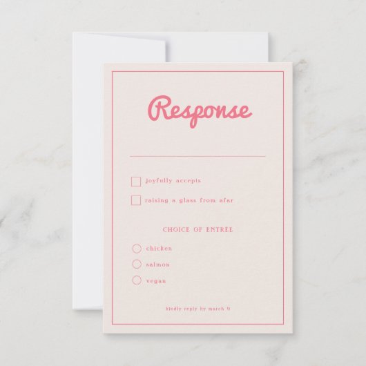 Moderne hotroze Fuchsia Retro Vibes Weddenschap RSVP Kaartje (Voorkant)