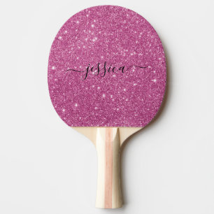 Moderne hotroze glitter scriptnaam tafeltennisbatje