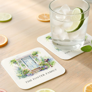 Moderne Housewarming Party Eenvoudige Waterverf Vierkante Kartonnen Onderzetter