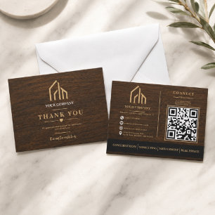 Moderne houtnerf QR-code constructie Bedankkaart