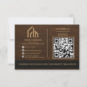 Moderne houtnerf QR-code constructie Bedankkaart (Achterkant)
