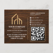 Moderne Houtnerf QR-code Constructie Feestdagenkaart (Voorkant)