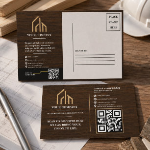 Moderne Houtnerf QR-code Constructie Feestdagenkaart