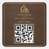 Moderne houtnerf QR-code constructie Vierkante Sticker (Voorkant)
