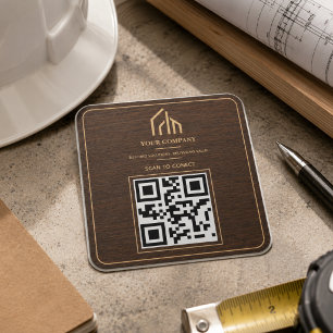 Moderne houtnerf QR-code constructie Vierkante Sticker