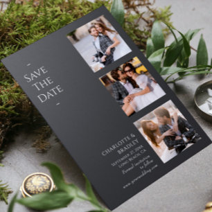 Moderne Houtskool Vier Foto Trouwkaart Save The Date
