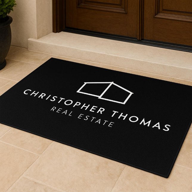 Moderne Huis Logo op Black Realtor, Architectuur Deurmat (Creator heeft geüpload)