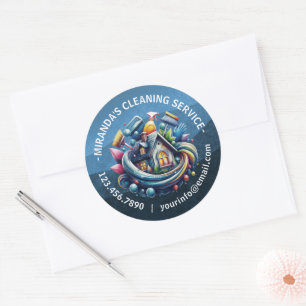Moderne Huis Schoonmaak Dienst Huishoudelijke Hulp Ronde Sticker