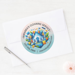 Moderne Huis Schoonmaak Dienst Huishouding Ronde Sticker