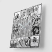 Moderne huisfamilie Rustic Foto Collage Vierkante Klok (Hoek)