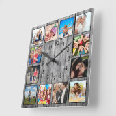 Moderne huisfamilie Rustic Foto Collage Vierkante Klok (Hoek)